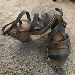 Gray Strappy Wedge Sandals